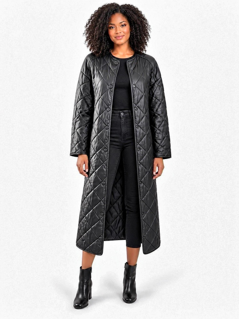 ZARA Quilted Oversized Longline Vegan Leather Coat Women Size M